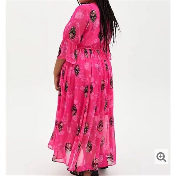 TORRID CHIFFON MAXI DRESS - SKULL PINK NWT - Picture 3 of 14